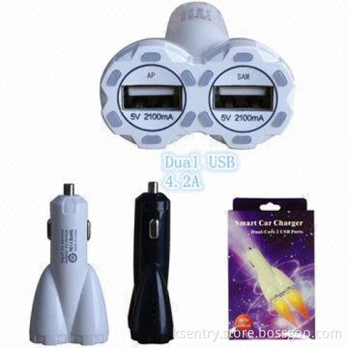 Fashionable Car Charger, Dual USB Power Adapters, for iPhone/iPad, 12-24V, 5V/2.1A